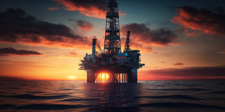 Ai generated illustration offshore oil Industry technology with oil Rigの素材
