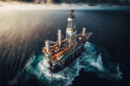 Ai generated illustration offshore oil Industry technology with oil Rigの素材