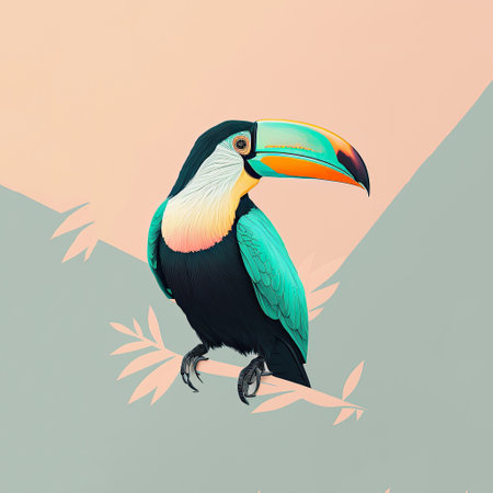 Ai generated illustration pastel color bird hornbill  with pastel backgoundの素材