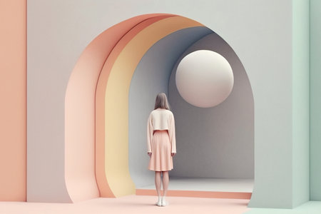 Ai generated illustration  pastel colors fashion mannequin against  pastel backgroundの素材