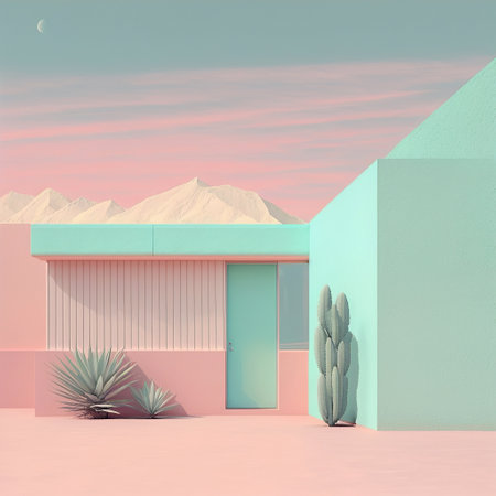 Ai generated illustration Small house in pastel color.の素材
