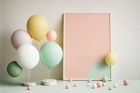 Ai generated illustration of Happy Birthday! Blank pink background frameの素材