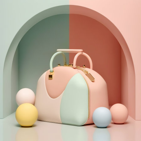 Ai generated illustration hand bag window display against pastel color backgroundの素材