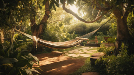 ai generated A hammock under a tree in a beautiful sunny dayの素材