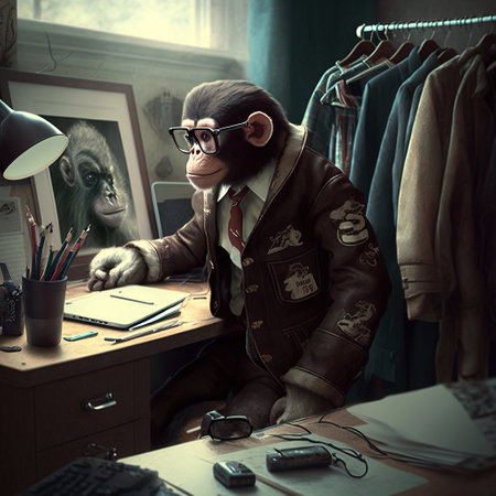 ai generated Illustration of monkey casual wear with tie, Animal working as fashion designerの素材