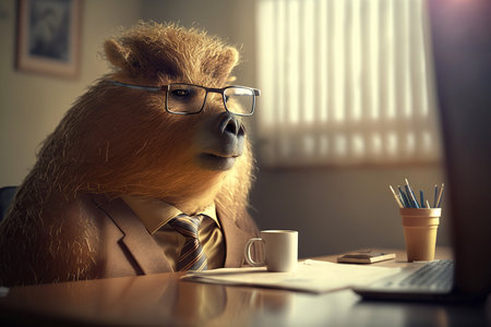 Anthropomorphic capybara dressed in a suit like a businessman. business concept. AI generatedの素材
