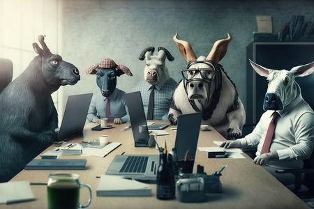 ai generated Illustration portrait of a group animals with business suit meetingの素材