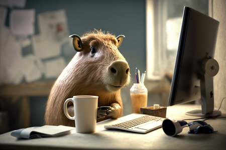 Anthropomorphic capybara dressed in a suit like a businessman. business concept. AI generatedの素材