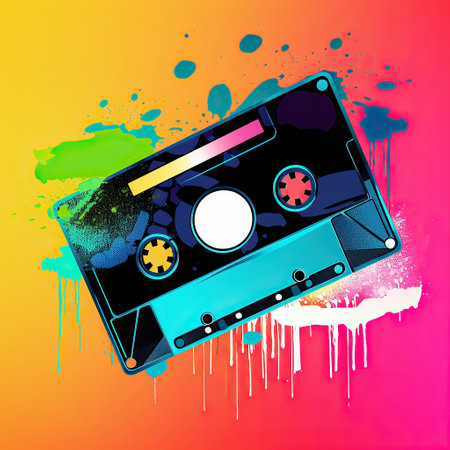 Ai generated illustration Cassette music tape fusion of contemporary art and old fashioned styleの素材
