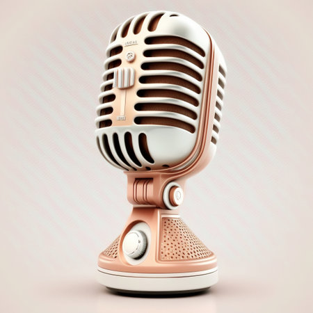 Ai generated illustration Vintage metal studio microphone isolated on white backgroundの素材