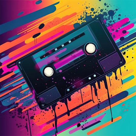 Ai generated illustration Cassette music tape fusion of contemporary art and old fashioned styleの素材