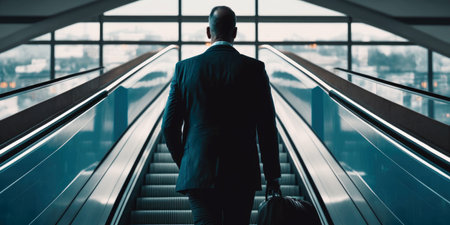 ai generated Illustration rear view of man standing on escalatorの素材
