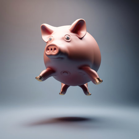 ai generated Illustration piggybank with a coin - jumping in the airの素材