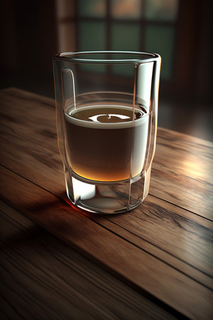 Ai generated illustration black coffee or americano on wooden tableの素材
