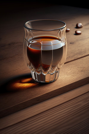 Ai generated illustration black coffee or americano on wooden tableの素材
