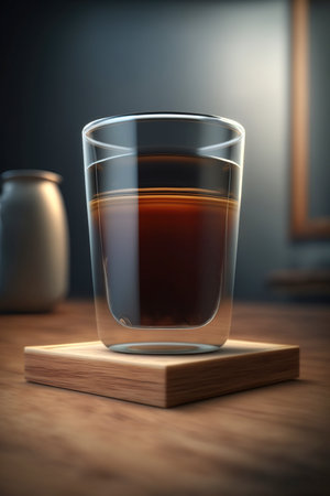 Ai generated illustration black coffee or americano on wooden tableの素材