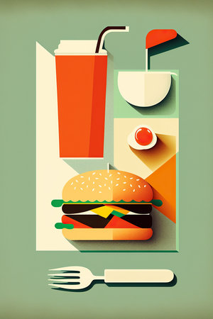 ai generated Illustration of fast food poster cold drink and burgerの素材