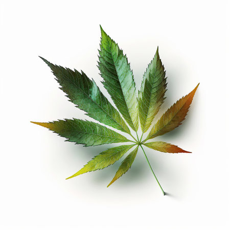 Ai generated illustration Green cannabis leaves isolated on white background. Growing medical marijuanaの素材