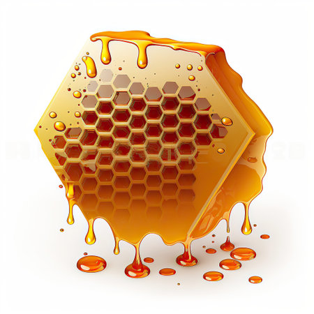 ai generated Illustration of  honeycomb with honey drop on white background,の素材