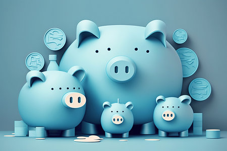 ai generated Illustration family finance piggy banksの素材