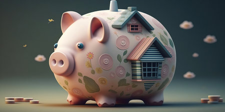 ai generated Illustration house shaped piggybankの素材
