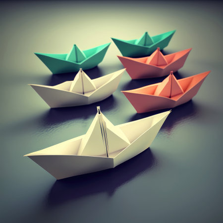 ai generated Illustration origami boat leading othersの素材