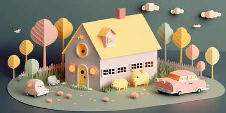 ai generated Illustration house car and piggybankの素材