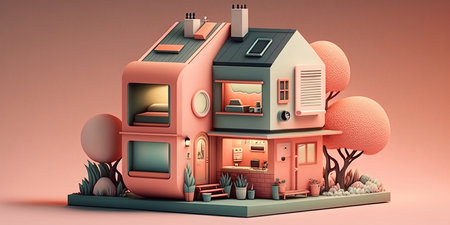 ai generated Illustration toy house and carの素材