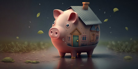 ai generated Illustration house shaped piggybankの素材