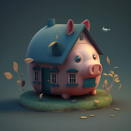 ai generated Illustration house shaped piggybankの素材