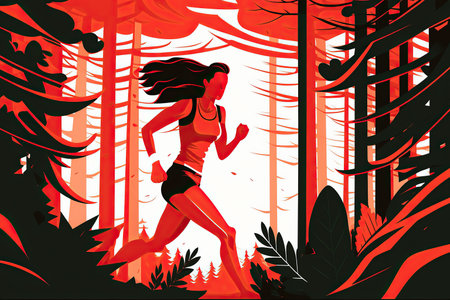 Ai generated illustration Running Woman in Motion, Colorfulの素材