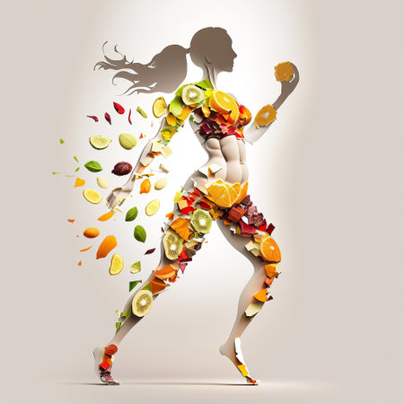 Ai generated illustration abstract women with vegetables and fruit. Vegan lifestyle concept, Healthy food fitnessの素材