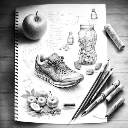 Ai generated illustration pencil sketch about  healthy liftstyleの素材