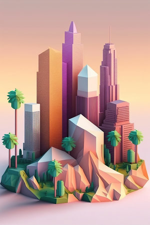 Ai generated illustration modern art poster low poly of  los angeles united stateの素材