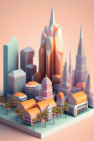 Ai generated illustration modern art poster low poly of bangkok cityscrapperの素材