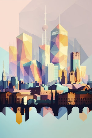 Ai generated illustration modern art poster low poly of manchesterの素材