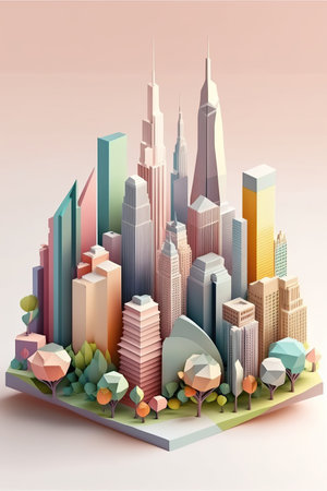 Ai generated illustration modern art poster low poly of chicagoの素材
