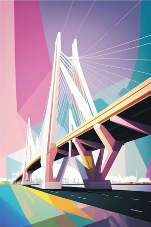 Ai generated illustration modern art poster low poly of penang bridgeの素材