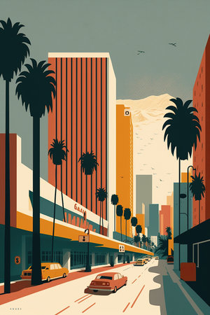 Ai generated illustration modern art poster of los angeles of americaの素材