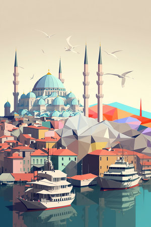 Ai generated illustration modern art poster low poly of turkey cityscrapperの素材