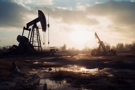 Ai generated illustration pump in a field of oil pumpingの素材