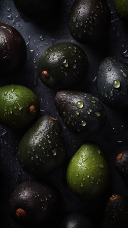 Ai generated illustration top view Fresh avocado on tableの素材