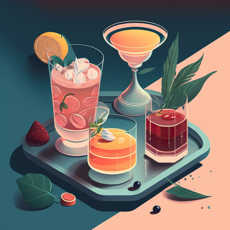 Ai generated illustration Assorted cocktails on gray background.の素材