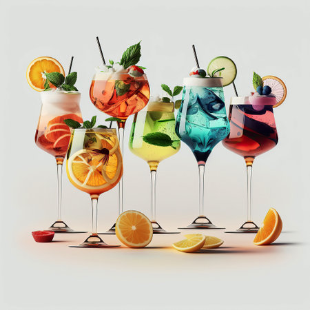 Ai generated illustration Assorted cocktails on white background.の素材
