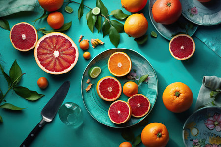 Ai generated illustration still life of assorted citrusの素材