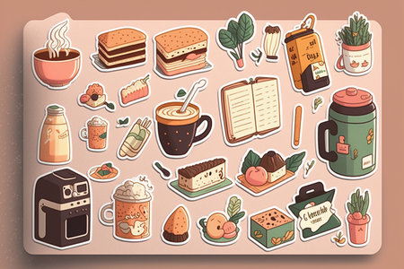Ai generated illustration Set of sticker of cute daily objectの素材