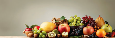 Ai generated illustration of assorted fruit with copy spaceの素材