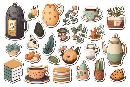 Ai generated illustration Set of sticker of cute daily objectの素材