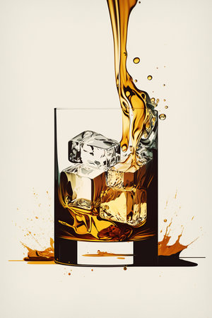 Ai generated illustration pouring whisky to glass with iceの素材