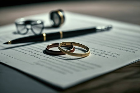 Ai generated illustration rings with decree of divorce, closeupの素材